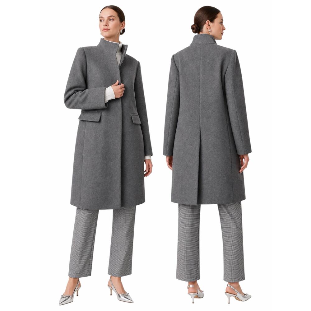 Ann Taylor Funnel Neck Wool Blend Tailored Coat Hidden Button Gray Size S